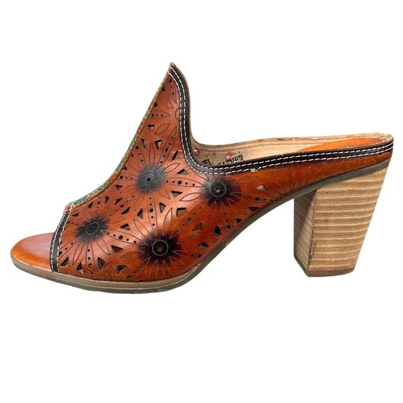 L’artiste X Spring Step Habune Brown Leather Floral Sandal Size 39 US 8.5 - Picture 3 of 12